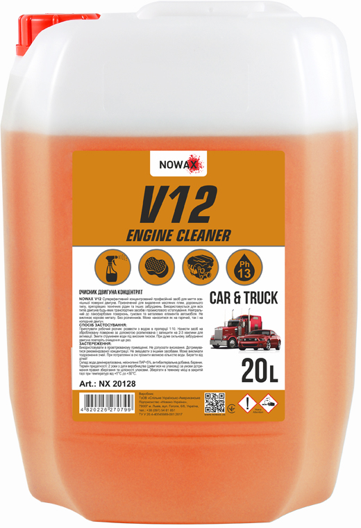 Очисник для авто NOWAX поверхні двигуна V12 Engine Cleaner 20 л концентрат 1:10 (NX20128) - Фото 1