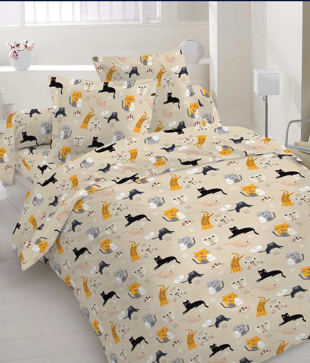 Комплект постельного белья Zastelli 10-0654 Beige Кошки и собаки бязь 145х210 (21173) - Фото 1