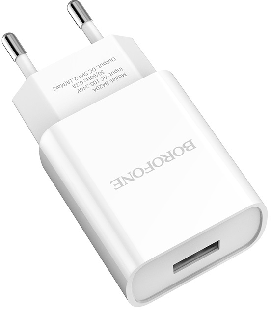 Сетевое зарядное устройство BOROFONE BA20A Sharp single port charger 10.5W White (6931474700681) - Фото 1
