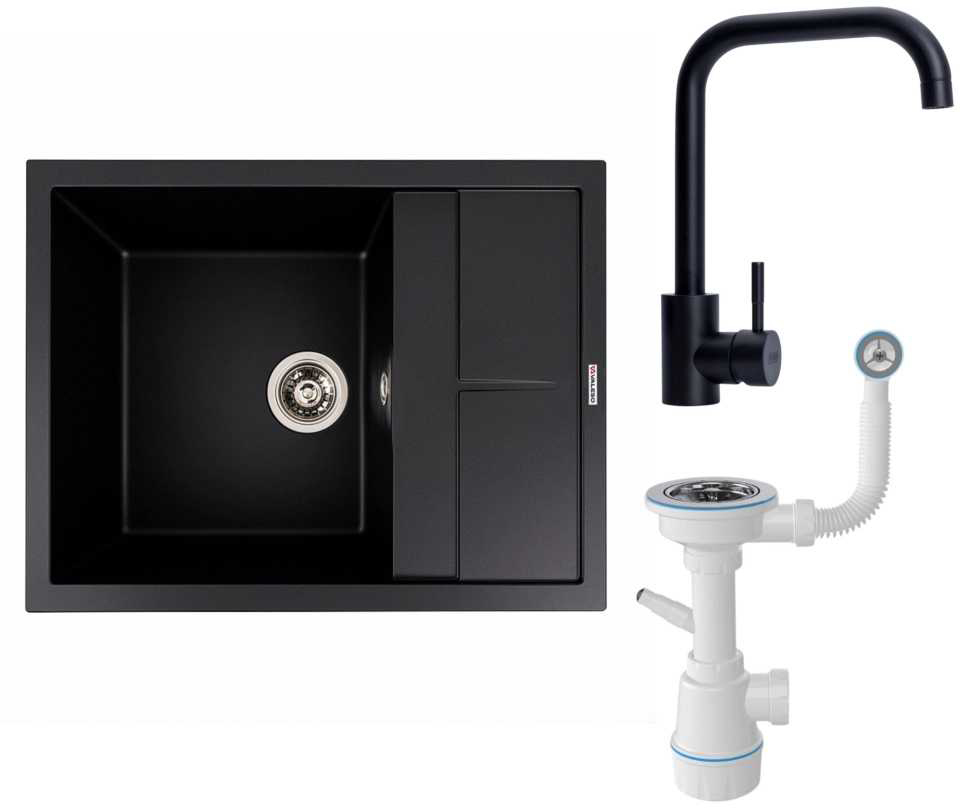 Купить Мойка кухонная+смеситель VALESO 6550 LOTOS Черная +BG77 Черный +Сифон 1041 - Фото 1 Мойка кухонная+смеситель VALESO 6550 LOTOS Черная +BG77 Черный +Сифон 1041 - Фото 1