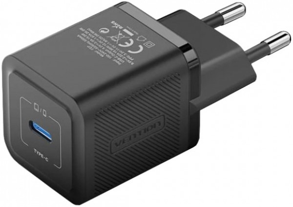 Мережевий зарядний пристрій Vention 20W PD 1xUSB-C Black (FEPB0-EU) - Фото 1