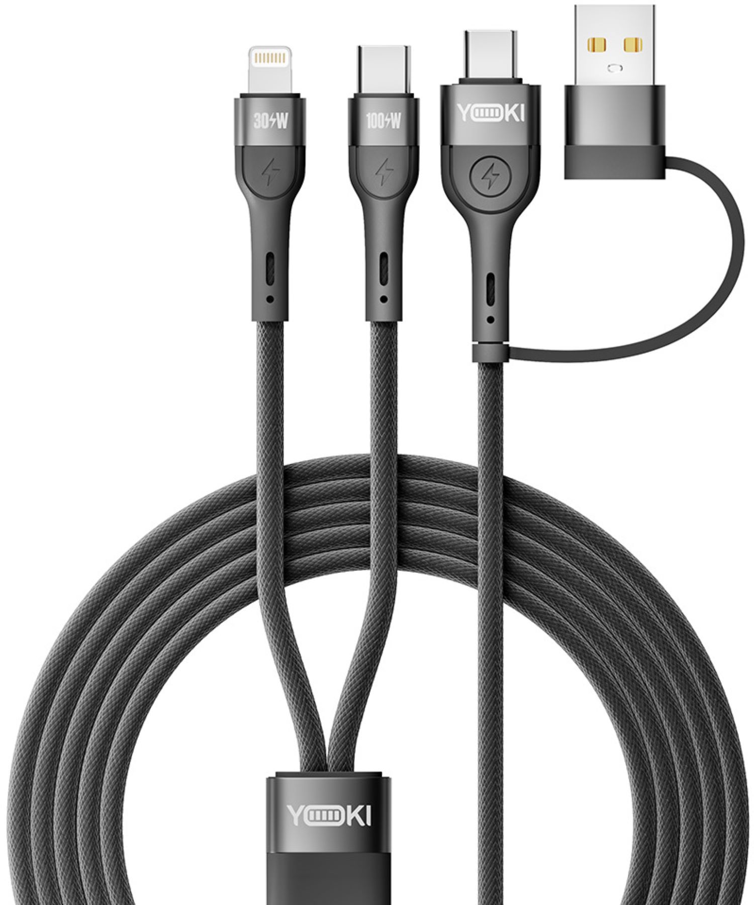 Кабель синхронизации данных YOKI UNIVERSE USB-A/Type-C to Type-C/Lightning 100W 1.2m Black (YK-UN91) - Фото 1