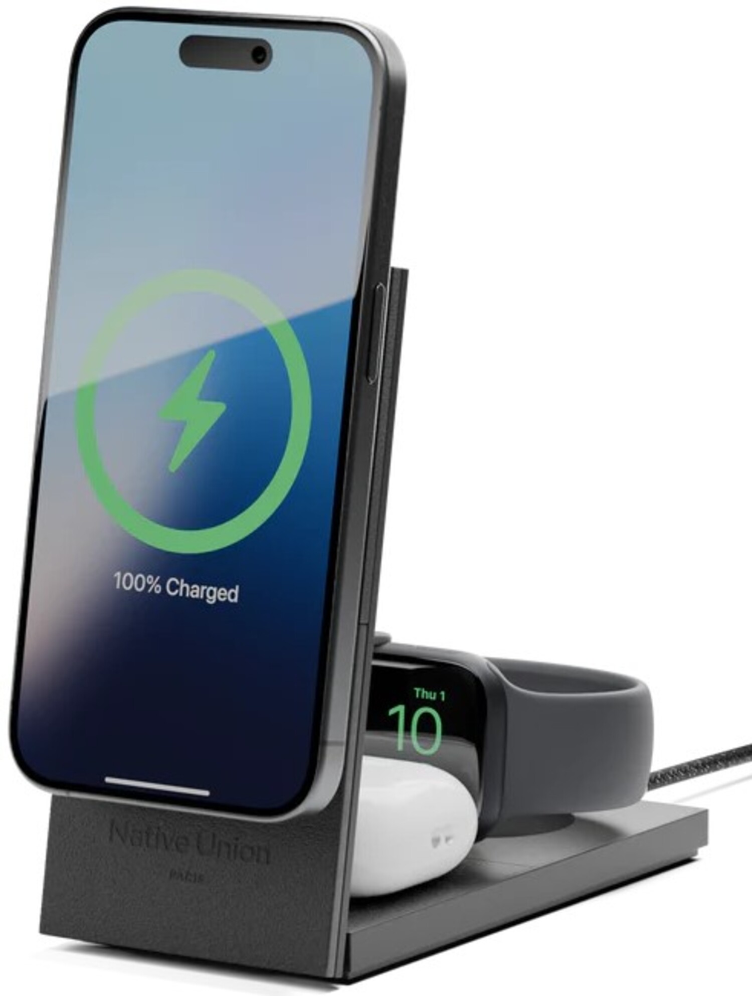 Беспроводное зарядное устройство Native Union Rise 3-in-1 Qi2 Wireless Charger Black (RS-3IN1-BLK-INT) - Фото 1