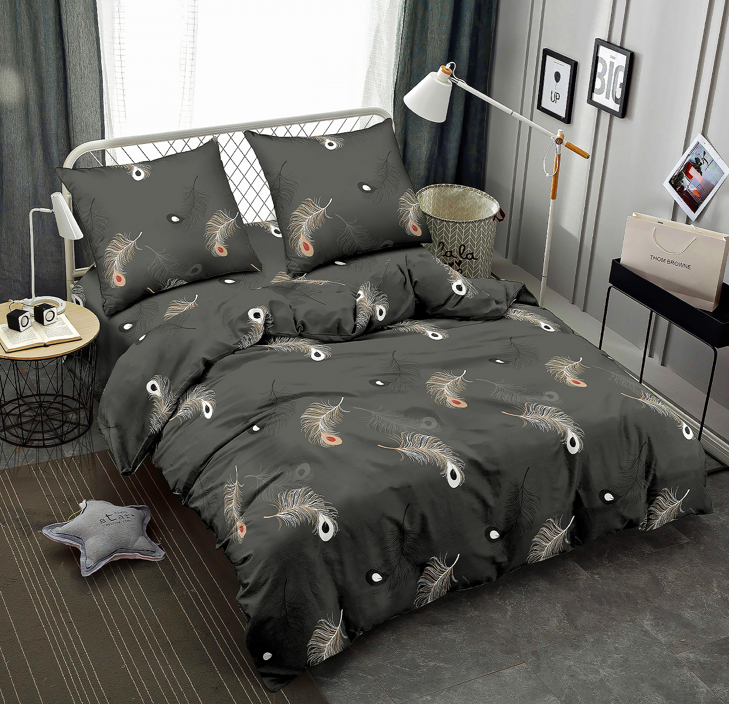 Комплект постельного белья Zastelli JH11913-5 Графитовое перо жатка 2х145х210 Серый (21297) - Фото 1