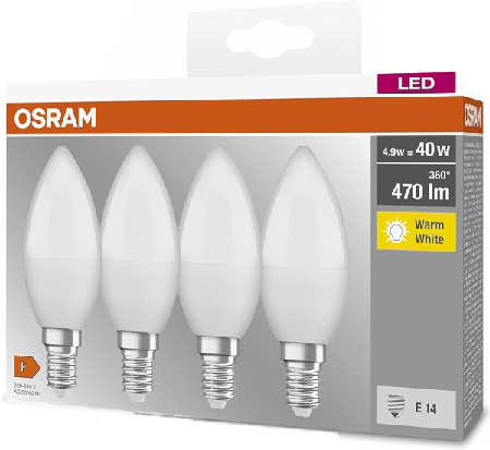 Лампочка світлодіодна Osram LED E14 4.9Вт 4000К 470Лм B40 4 шт. (4058075819474) - Фото 1