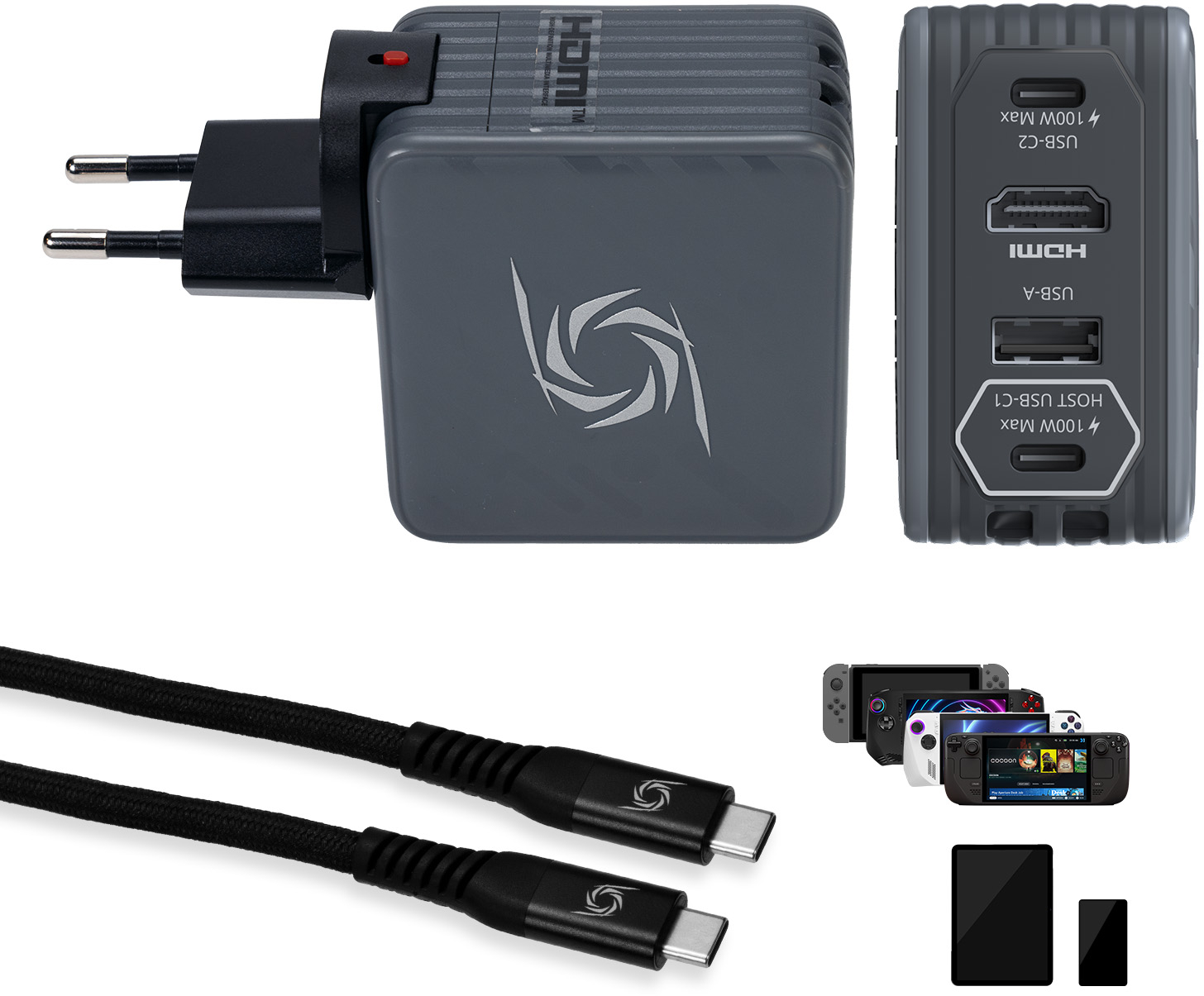Сетевое зарядное устройство Avermedia GC313 CORE GO 100Вт 2хUSB-С, 1хUSB-A, 1xHDMI Black (40AAGC313AWN) - Фото 1