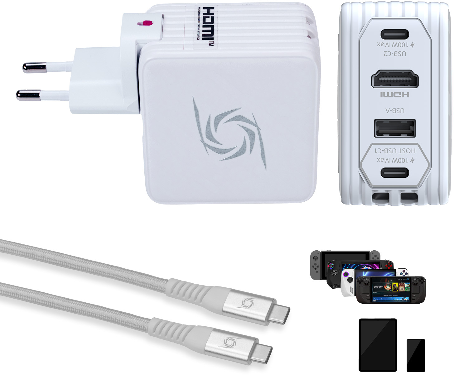 Сетевое зарядное устройство Avermedia GC313 CORE GO 100Вт 2хUSB-С, 1хUSB-A, 1xHDMI White (40AAGC313AWP) - Фото 1