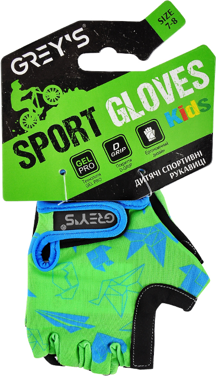 Велорукавиці дитячі Grey's Зелений/Чорний розмір 7-8 (GR18712) - Фото 1