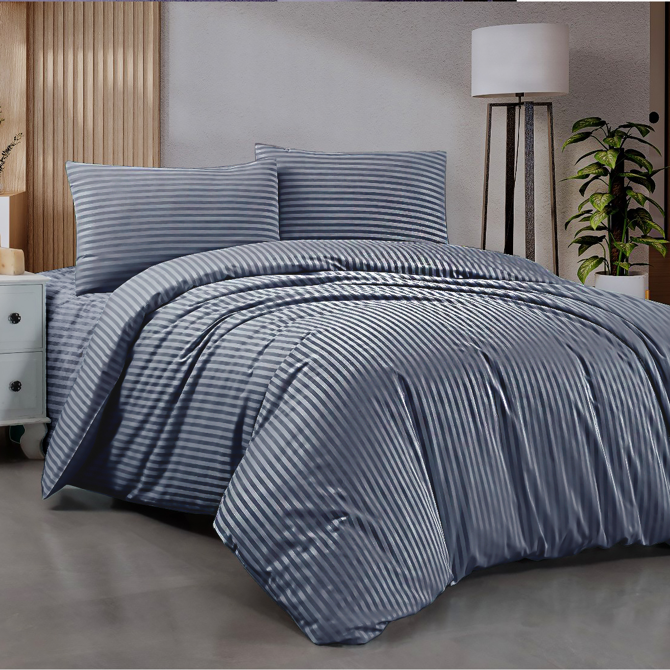 Комплект постельного белья Zastelli Jeans Stripe сатин 2х145х210 Синий (22535) - Фото 1