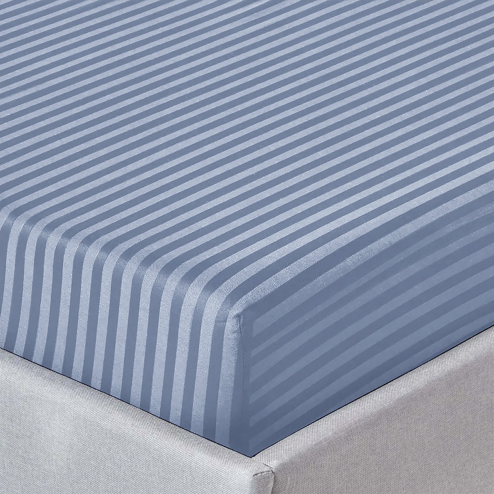 Простынь односпальная Zastelli на резинке Jeans stripe поликоттон 100х200+20 см Синее (21745) - Фото 1