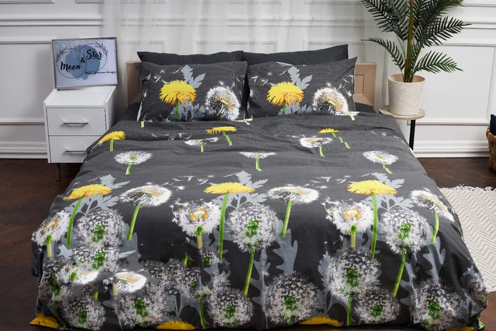 Комплект постельного белья Moon&Star 160х220х2 нав. 2х70х70 Dandelion Black Бязь Gold Люкс (MS-820000937) - Фото 1