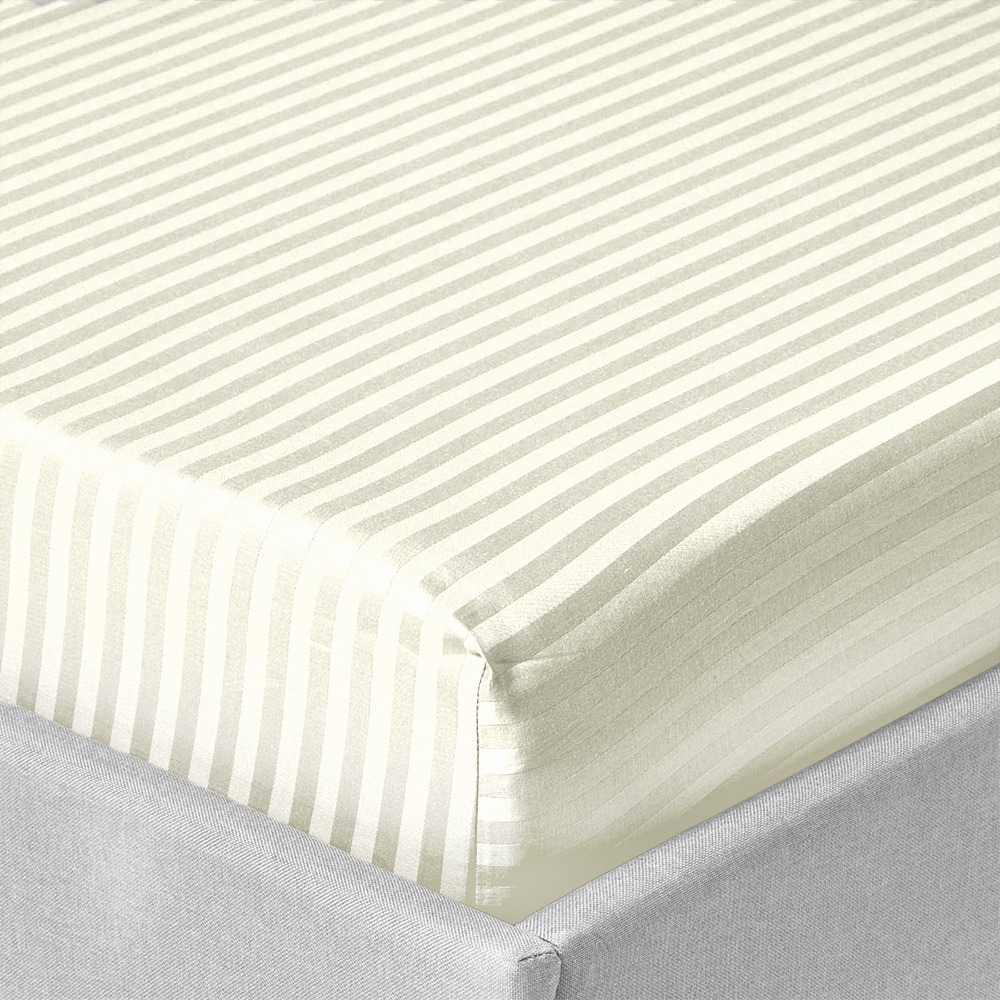 Простынь односпальная Zastelli на резинке Ivory stripe поликоттон 100х200+20 см Айвори (21747) - Фото 1