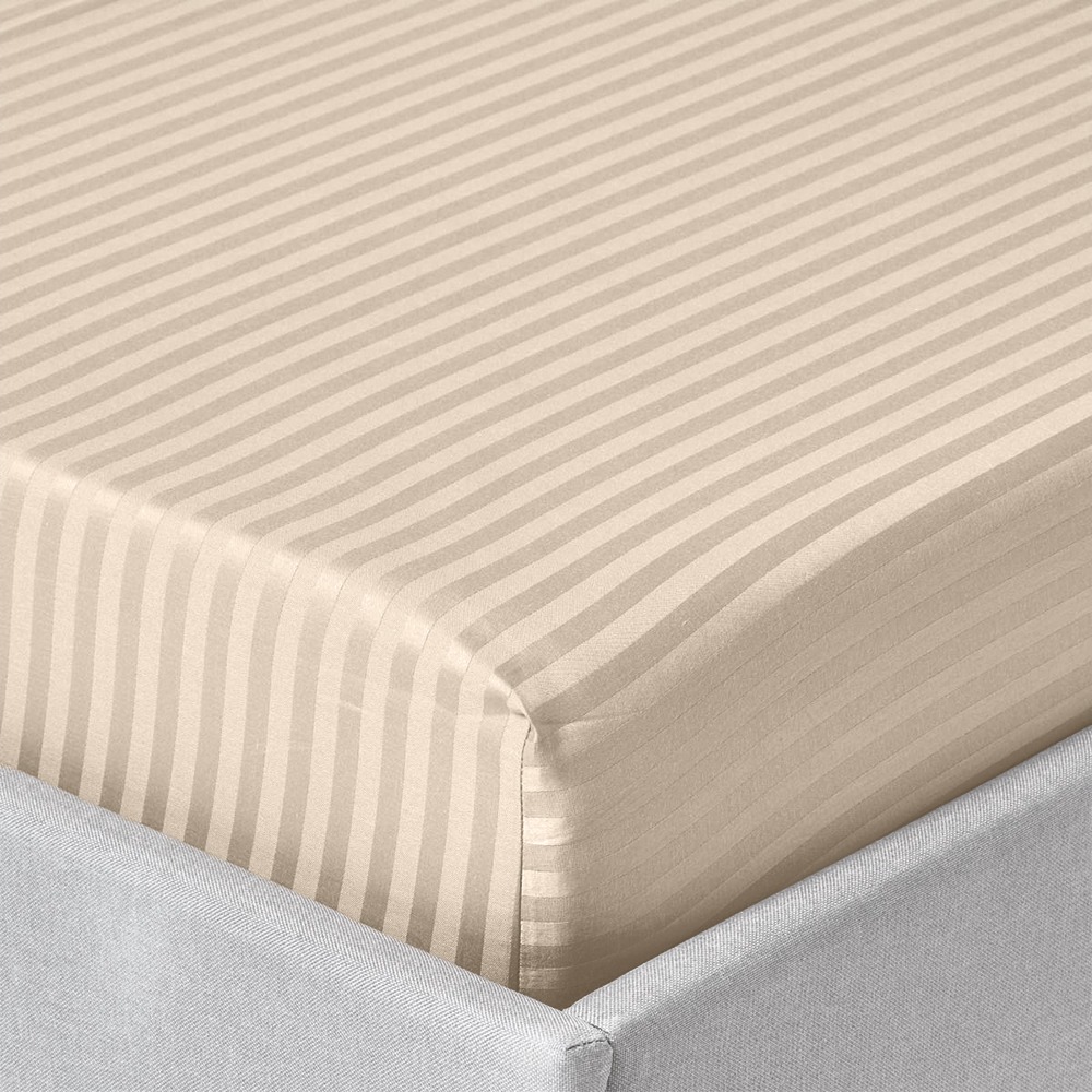 Простынь односпальная Zastelli на резинке Beige stripe поликоттон 100х200+20 см Бежевое (21749) - Фото 1