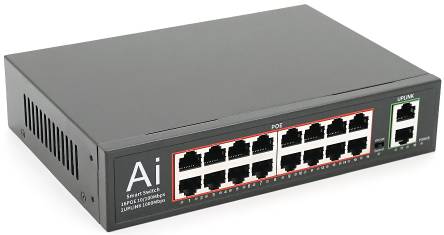 Коммутатор локальной сети (Switch) Merlion Mini 16 +2 RJ45 10/100/1000 встроенный блок питания 52V (YT41635)