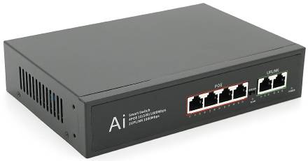 Коммутатор локальной сети (Switch) Merlion 4 POE 10/100 +2 RJ45 10/100 встроенный блок питания 52V (YT41637)