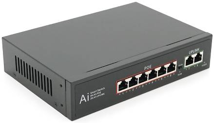 Коммутатор локальной сети (Switch) Merlion 4 POE 10/100 +2 RJ45 10/100 встроенный блок питания 52V (YT41638)