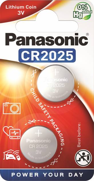 Батарейка тип CR2025 Panasonic CR 2025 BLI 2 LITHIUM - Фото 1