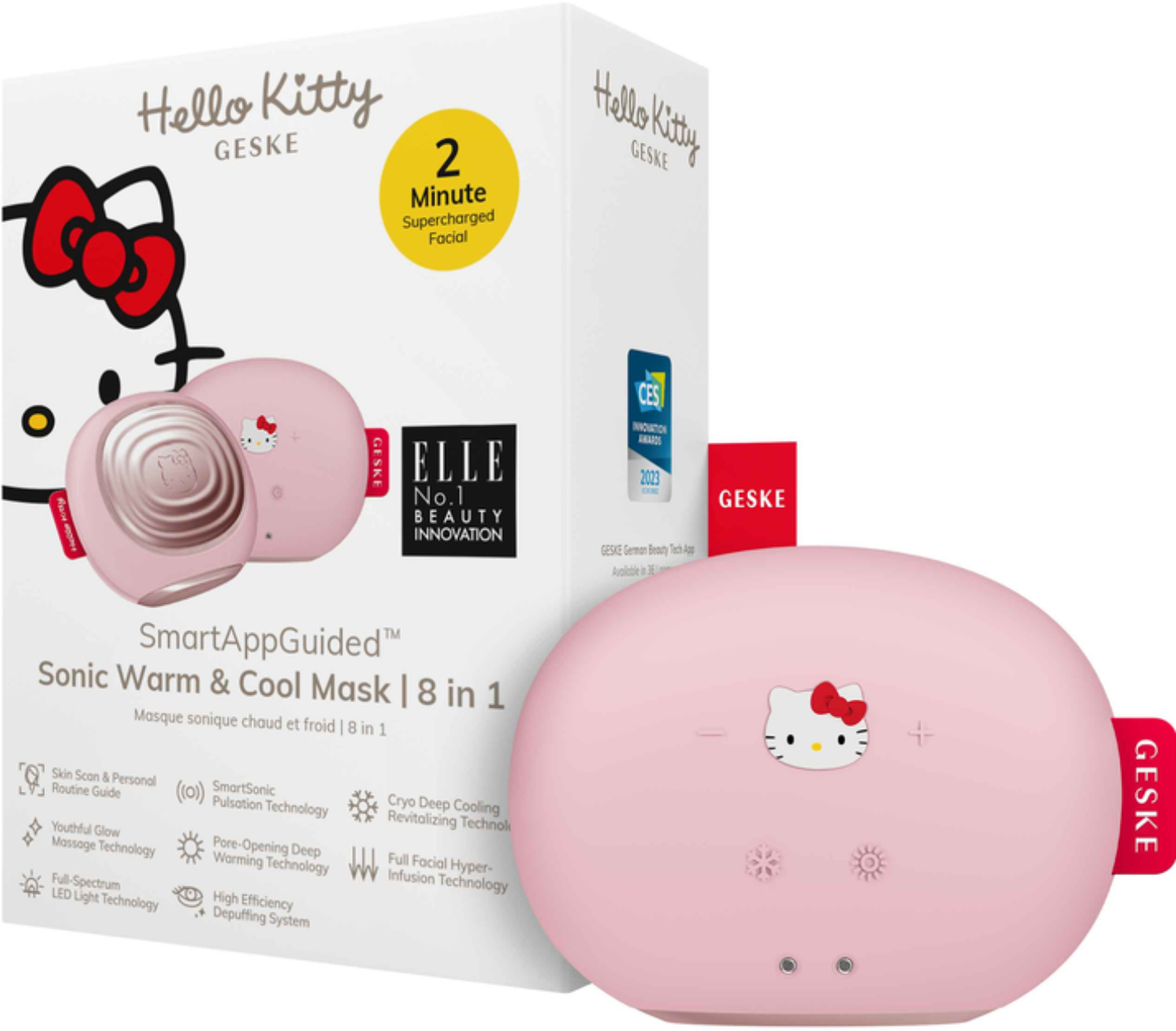 Звукова маска тепло та холод для обличчя GESKE Sonic Warm & Cool Mask 8 в 1 by Hello Kitty рожевий (HK000056PI01) - Фото 1
