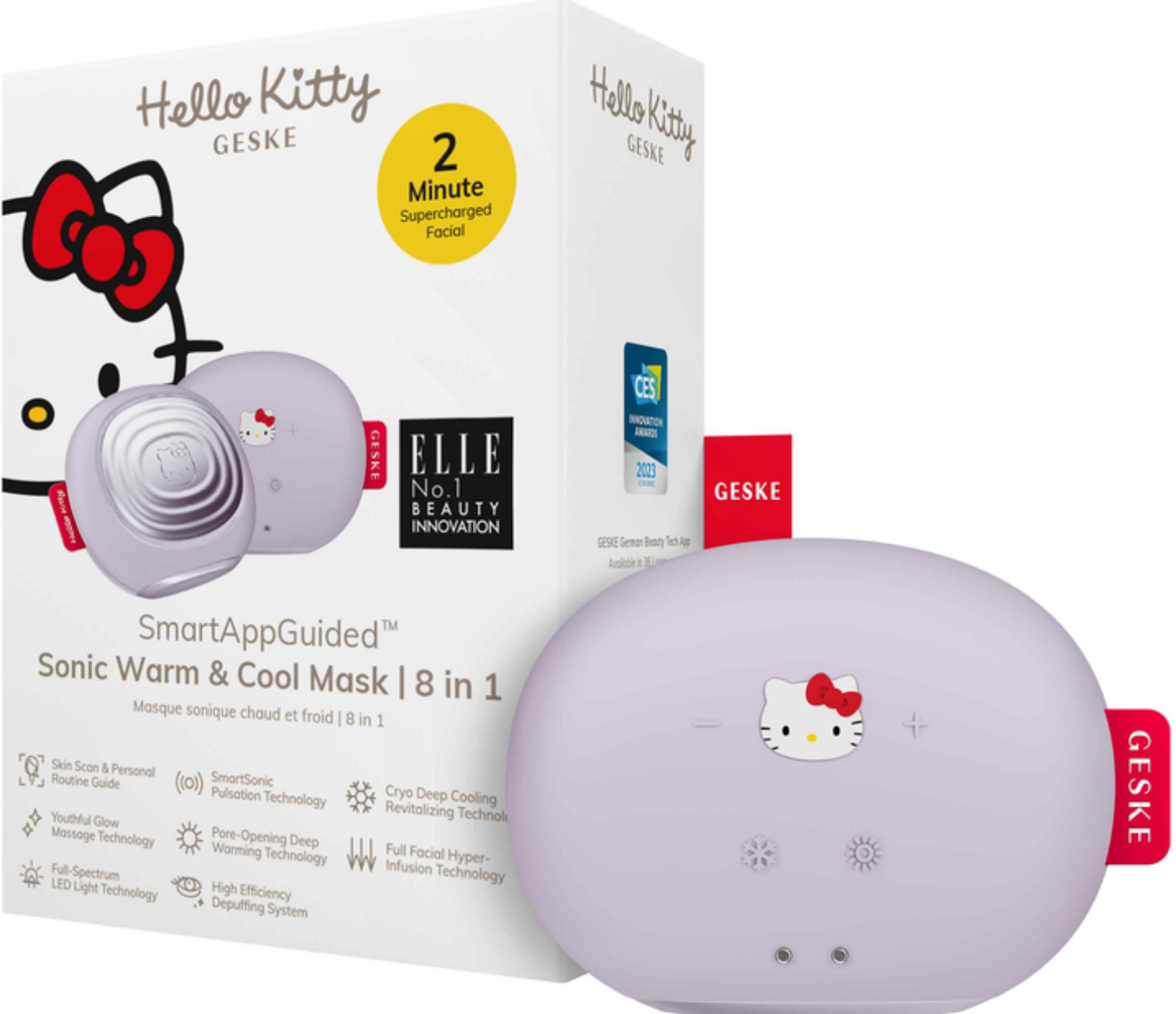 Звукова маска тепло та холод для обличчя GESKE Sonic Warm & Cool Mask 8 в 1 by Hello Kitty фіолетовий (HK000056PU01) - Фото 1
