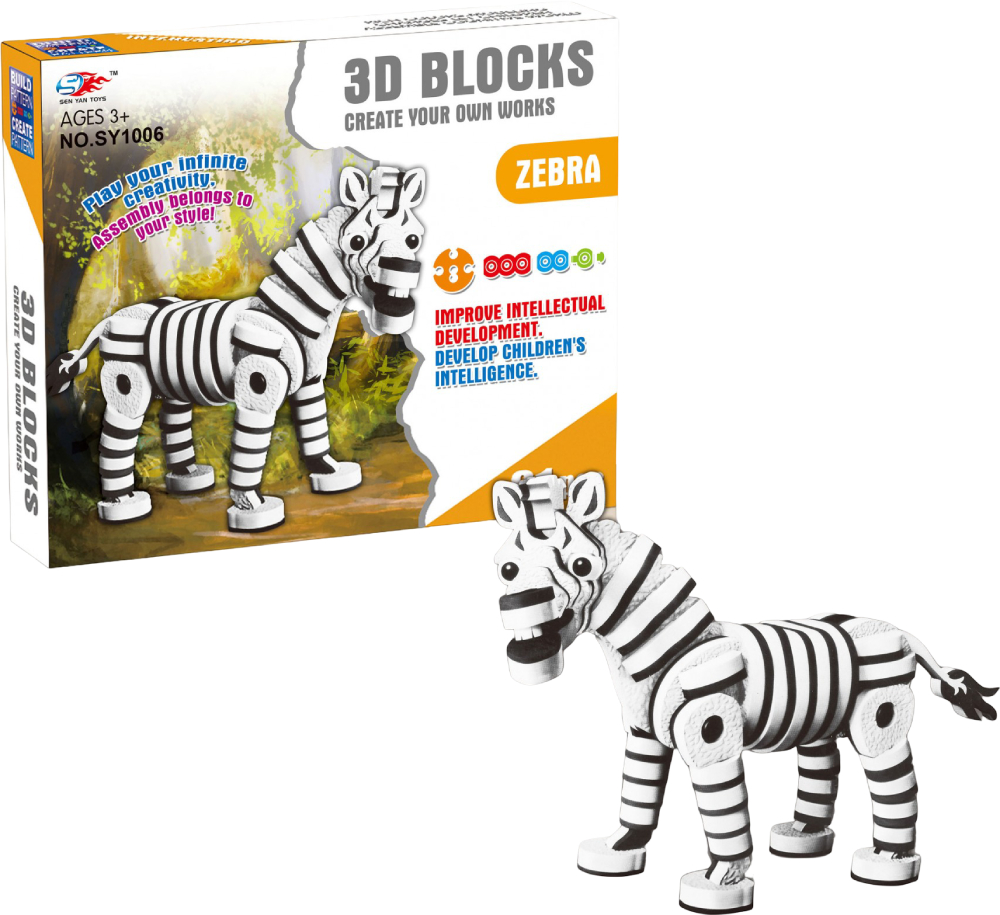3D пазли Sen Yan Toys Об'ємний м'який конструктор зебра 81 дет. (SY1006) - Фото 1