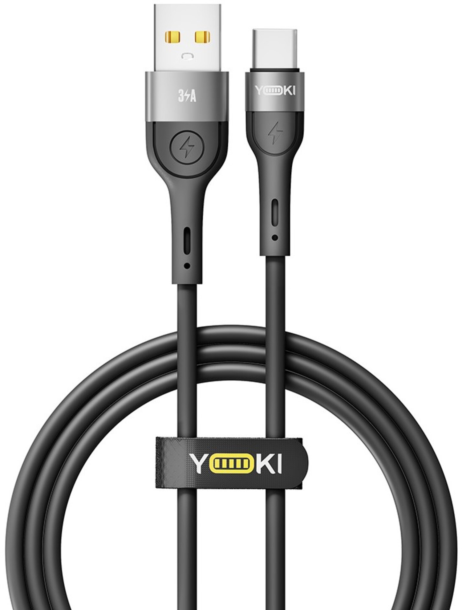 Кабель синхронизации данных YOKI EXTRA Type-C 3A 1.2m Black (YK-EX11) - Фото 1