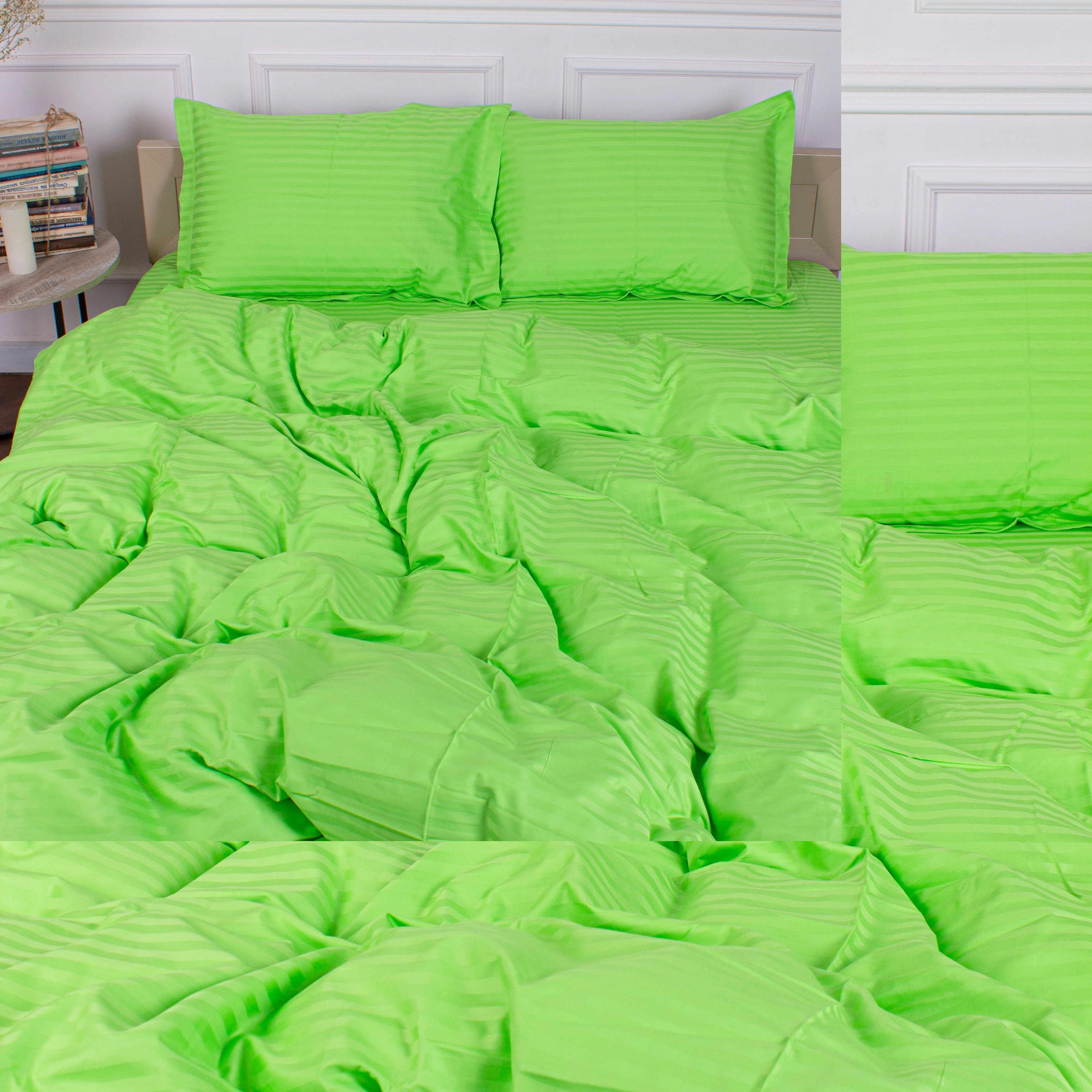 Простынь двуспальная MirSon 180x200 см Royal Soft Stripe 30-0016 Light Green (2200011304939) - Фото 1