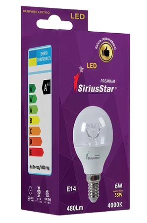 Лампочка светодиодная SiriusStar 3304 G45 crystal 6W-4000K-E14 - Фото 1