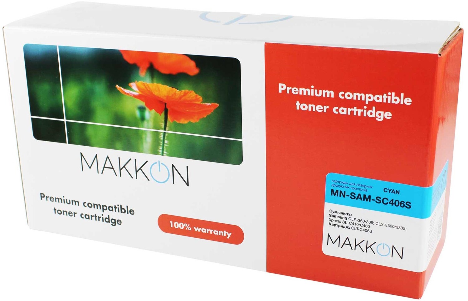 Картридж-тонер Makkon совместимый аналог Samsung CLT-C406S cyan (MN-SAM-SC406S) - Фото 1