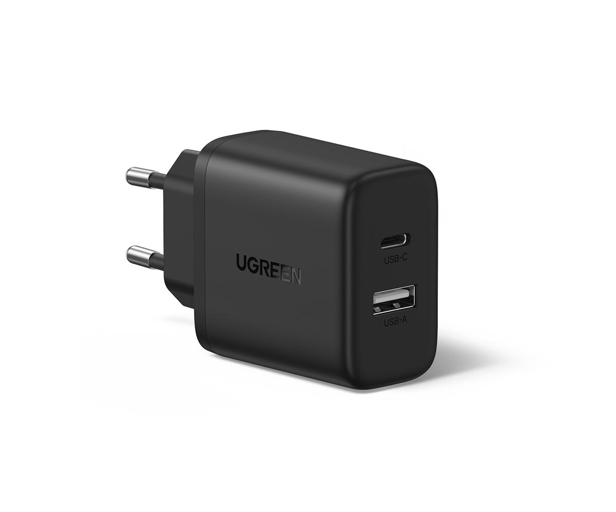 Мережевий зарядний пристрій UGREEN X227 USB-A+USB-C 20W PD Fast Charger Black (45302) - Фото 1