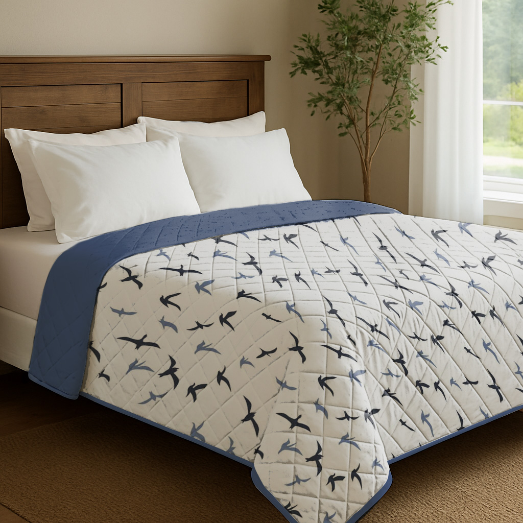 Покривало односпальне Zastelli Birds Reverce Blue/Regatta 160х210см Різнокольоровий (22689) - Фото 1
