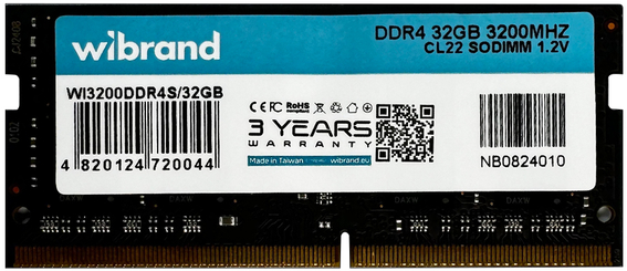 Память DDR Wibrand DDR4 32GB 3200MHz CL22 SODIMM (WI3200DDR4S/32GB) - Фото 1