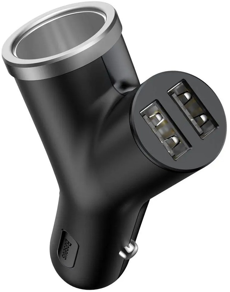 Автомобильное зарядное устройство Baseus Y type dual USB + cigarette lighter extended car charger 3.1 A Black (CCALL-YX01) - Фото 1