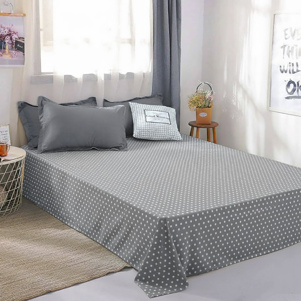 Купить Простынь двуспальная Zastelli бязь 41 белый горох на сером 185х220 (17193) - Фото 1 Простынь двуспальная Zastelli бязь 41 белый горох на сером 185х220 (17193) - Фото 1