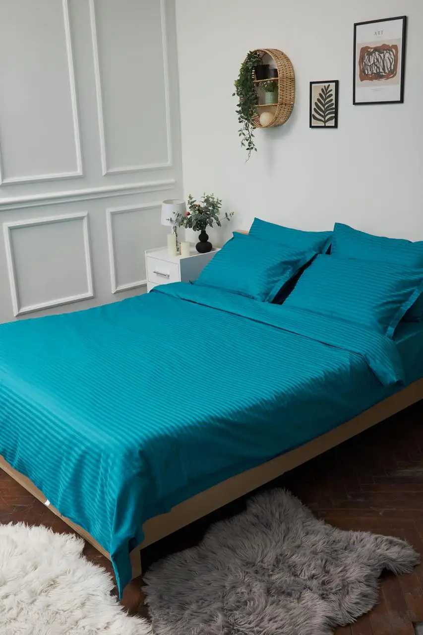 Пододеяльник полуторный евро Moon&Star Satin Stripe Turkish Blue 160x220 см (MS-870000441) - Фото 1