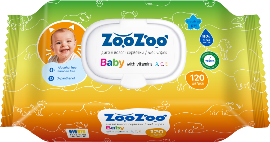 Салфетки влажные для детей ZooZoo Витамины 120 шт. (4820183973603) - Фото 1