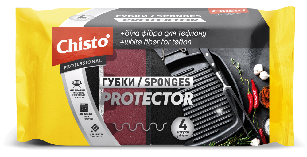 Купити Губка для миття посуду поролонова Chisto Chisto 4 шт. Protector (4823098414773) - Фото 1 Губка для миття посуду поролонова Chisto Chisto 4 шт. Protector (4823098414773) - Фото 1