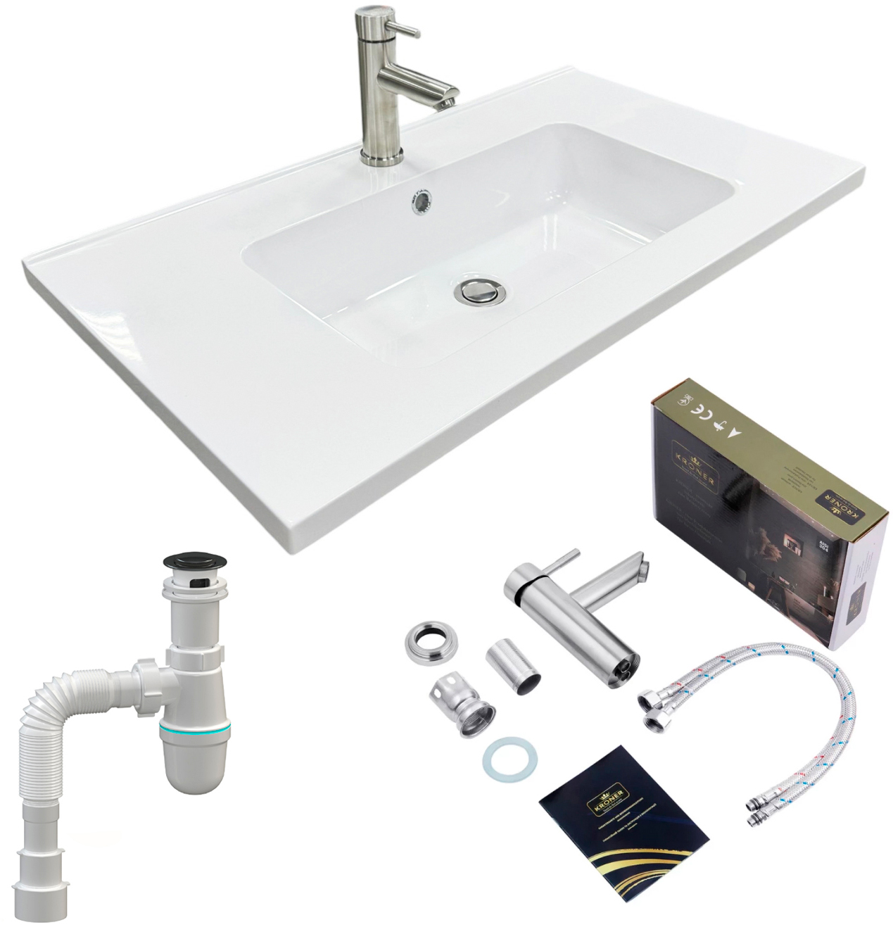 Купити Раковина для ванної+змішувач Adamant FLATE 80 з сифоном Click-Clack (4824296207801) - Фото 1 Раковина для ванної+змішувач Adamant FLATE 80 з сифоном Click-Clack (4824296207801) - Фото 1