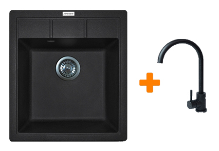 Мойка кухонная+смеситель Adamant Brick чорний (4824296209203) - Фото 1