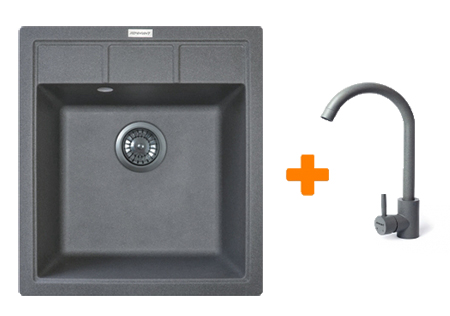 Мойка кухонная+смеситель Adamant Brick сірий (4824296209204) - Фото 1