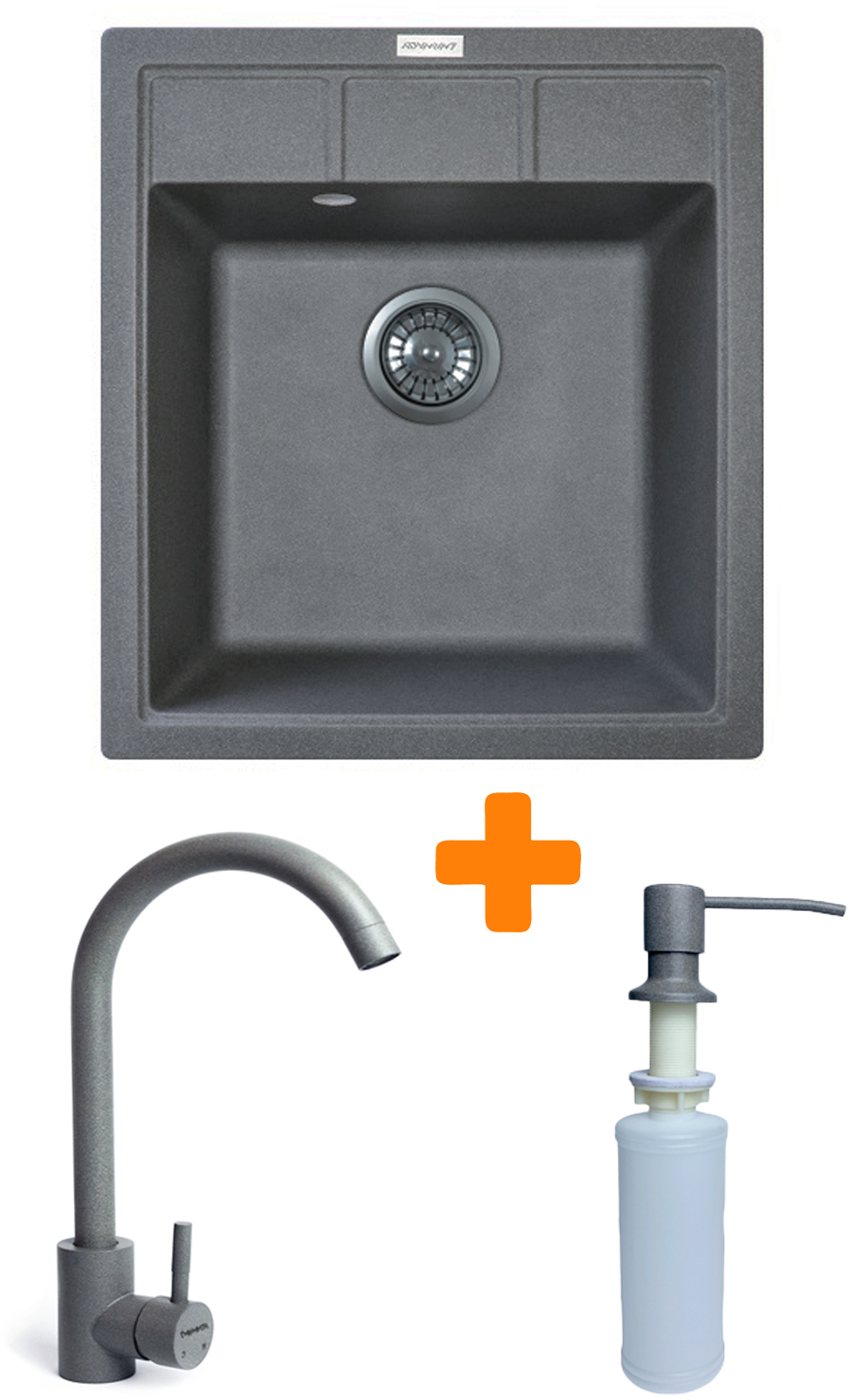 Мойка кухонная+смеситель+дозатор Adamant Brick серый (4824296209704) - Фото 1