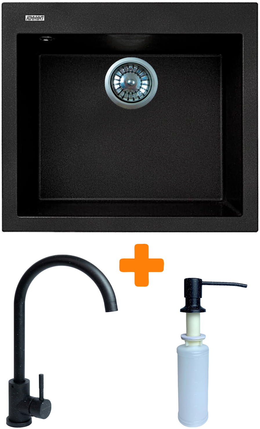 Мойка кухонная+смеситель+дозатор Adamant Univer черный (4824296902103) - Фото 1