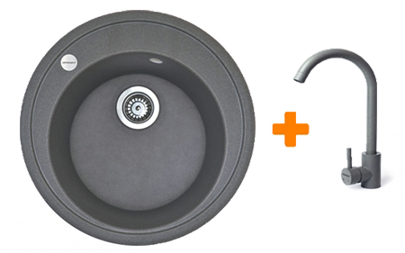 Мойка кухонная+смеситель Adamant Sun серый (4824296910104) - Фото 1