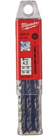 Сверло Milwaukee HSS-R DIN338 4,2х75х43 мм 10 шт. (4932363476) - Фото 1