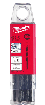 Купить Сверло Milwaukee HSS-R DIN338 4,5х80х47 мм 10 шт. (4932363479) - Фото 1 Сверло Milwaukee HSS-R DIN338 4,5х80х47 мм 10 шт. (4932363479) - Фото 1