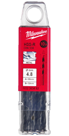Сверло Milwaukee HSS-R DIN338 4,8х86х52 мм 10 шт. (4932363482) - Фото 1
