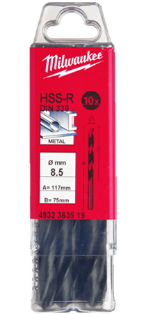 Сверло Milwaukee HSS-R DIN338 8,5х117х75 мм 10 шт. (4932363519) - Фото 1