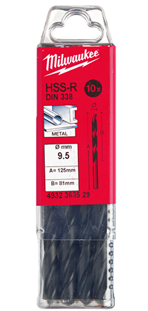 Сверло Milwaukee HSS-R DIN338 9,5х125х81 мм 10 шт. (4932363529) - Фото 1
