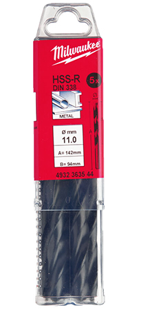 Сверло Milwaukee HSS-R DIN338 11,0х142х94 мм 5 шт. (4932363544) - Фото 1