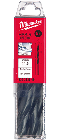 Сверло Milwaukee HSS-R DIN338 11,5х142х94 мм 5 шт. (4932363549) - Фото 1
