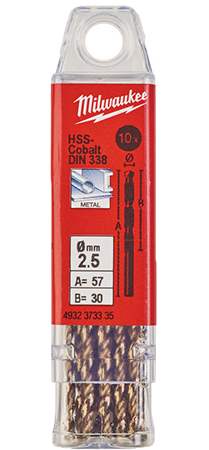 Сверло Milwaukee HSS-Co DIN338 2,5х57х30 мм 10 шт. (4932373335) - Фото 1